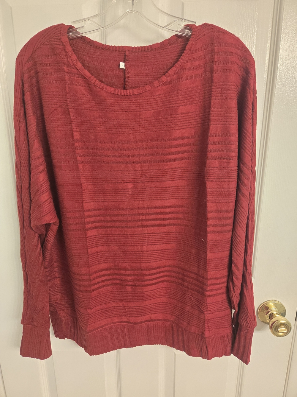 Women's Red Slouchy Textured Knit Pullover Sweater Size Large Oversized Ribbed